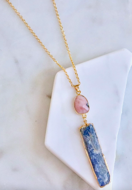 MESA BLUE Pink Opal- Kyanite Slice Necklace