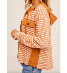 Hem & Thread Stripe Mixed Button Down Hooded Jacket