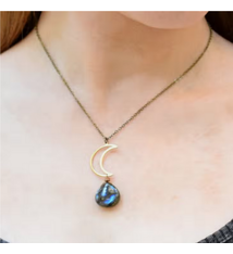 Edgy Petal Labradorite Crescent Moon Necklace - LCMN