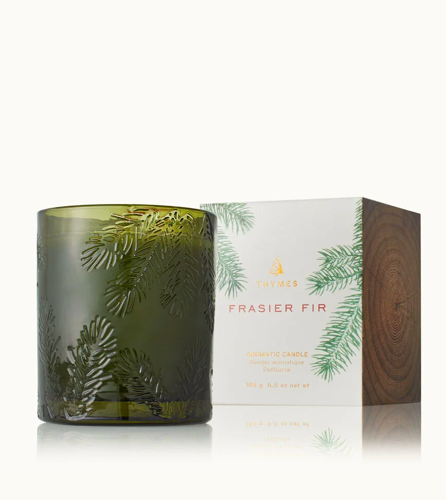 thymes Frasier Fir Molded Green Glass Candle