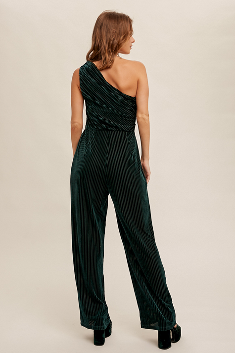 Striped Detail One Shoulder Jumpsuit - El Quetzal Philadelphia