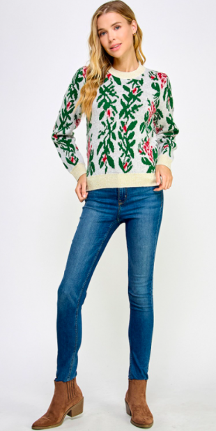 See And Be Seen Sweater w/ Roses and Glitter Hem