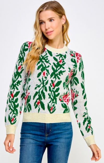 See And Be Seen Sweater w/ Roses and Glitter Hem