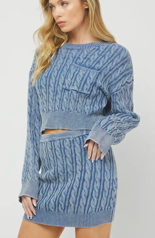 Needii Washed Cropped Cable Sweater