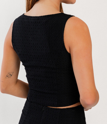 Le Lis Cropped Button Down Textured Knit Top