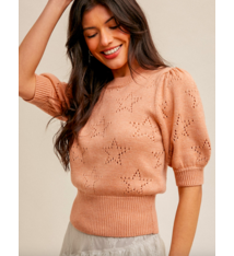 Hem & Thread Short Ballon Sleeves Star Knit Sweater