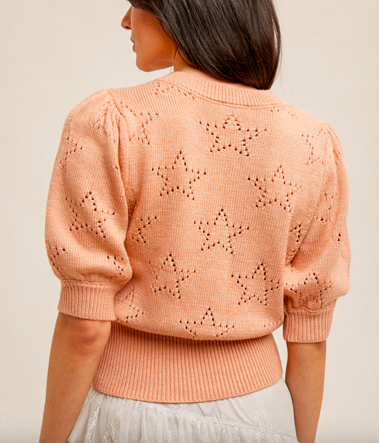 Hem & Thread Short Ballon Sleeves Star Knit Sweater