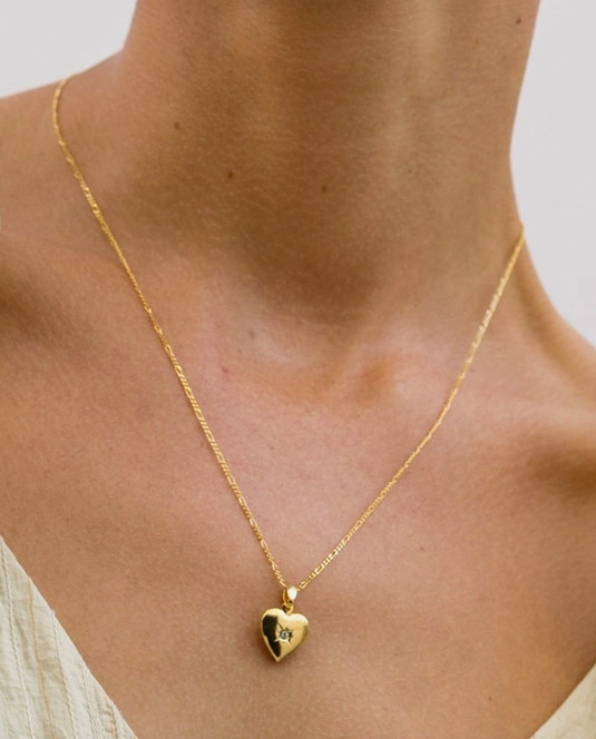 Amano Gold Locket W/ Crystal Necklace