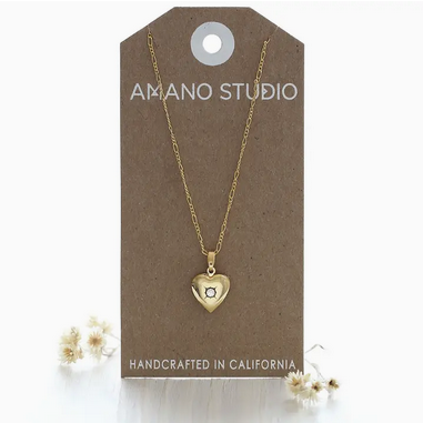 Amano Gold Locket W/ Crystal Necklace