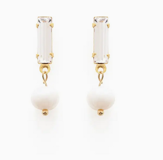 Amano Baguette Crystal W/Pearl Earrings