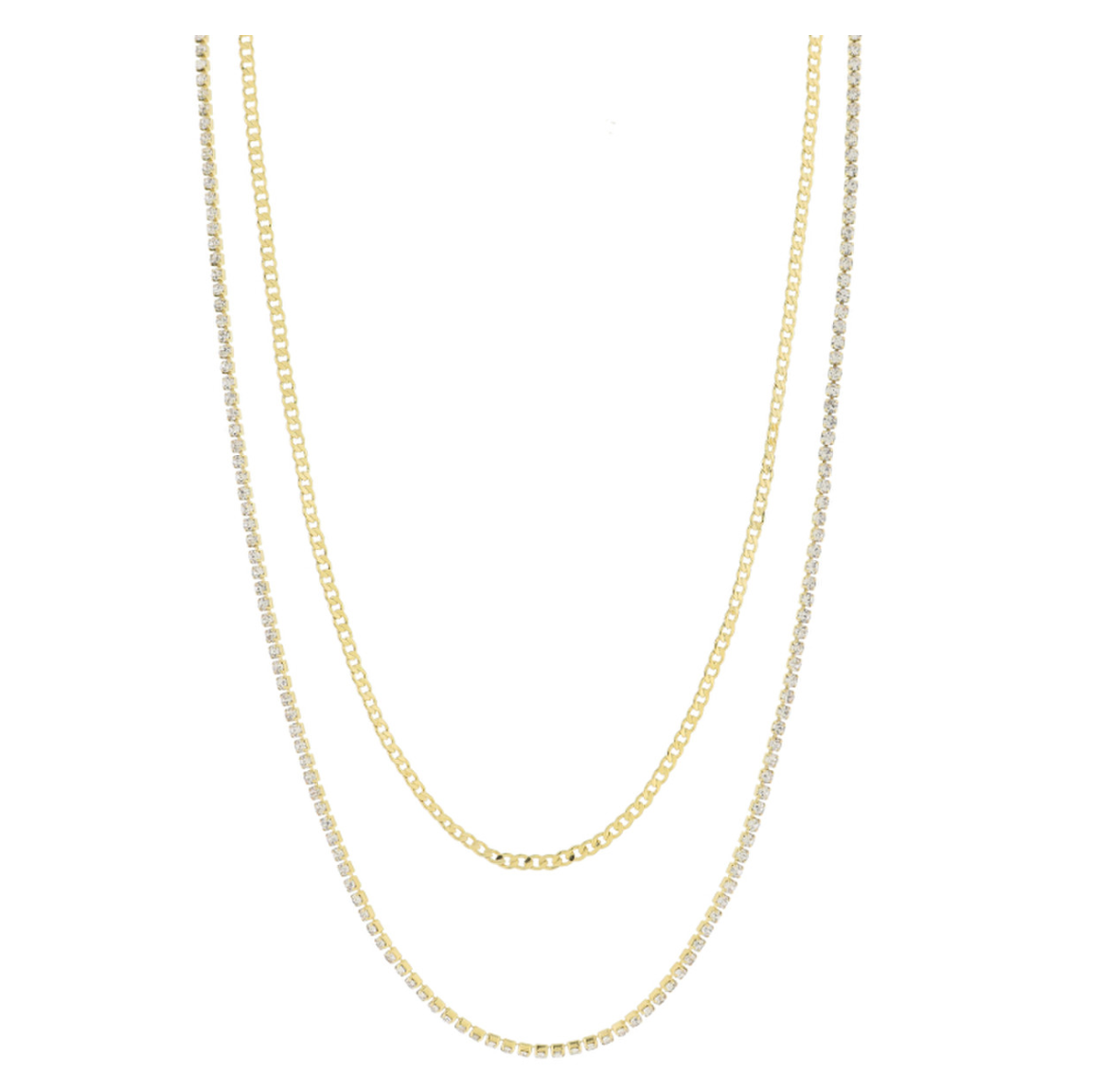 Jane Marie Layered Necklace with Flat Curb Chain and Crystals