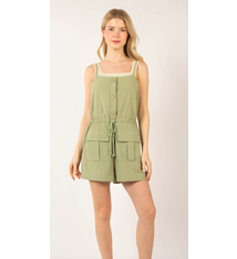 Very J Button Down Romper W/Pockets