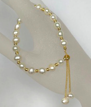 Jane Pearl World Adjustable Pearl and Gold Bead Bracelet