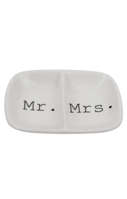 Creative Co-op Mr. & Mrs. Ceramic 2-Section Dish