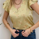 Blu Pepper Floral Print V-Neck Scallop Satin Blouse