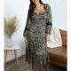 ANGIE Long Sleeve Patterned Smocked Bodice Maxi Dress