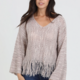 ANGIE V-Neck Fringe Border Pullover Sweater