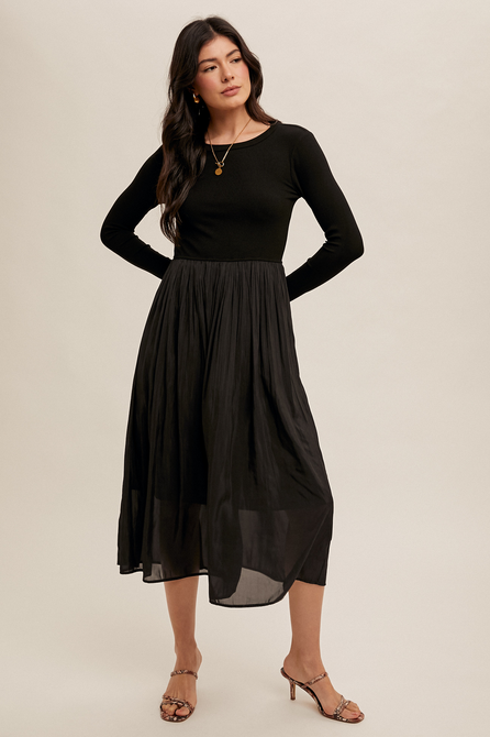 Hem & Thread Knit Dress w/ Pleated Skirt