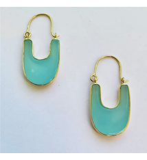 Treisi Aqua Blue Chalcedony Slice Hoop Earrings