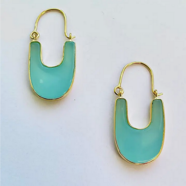 Treisi Aqua Blue Chalcedony Slice Hoop Earrings