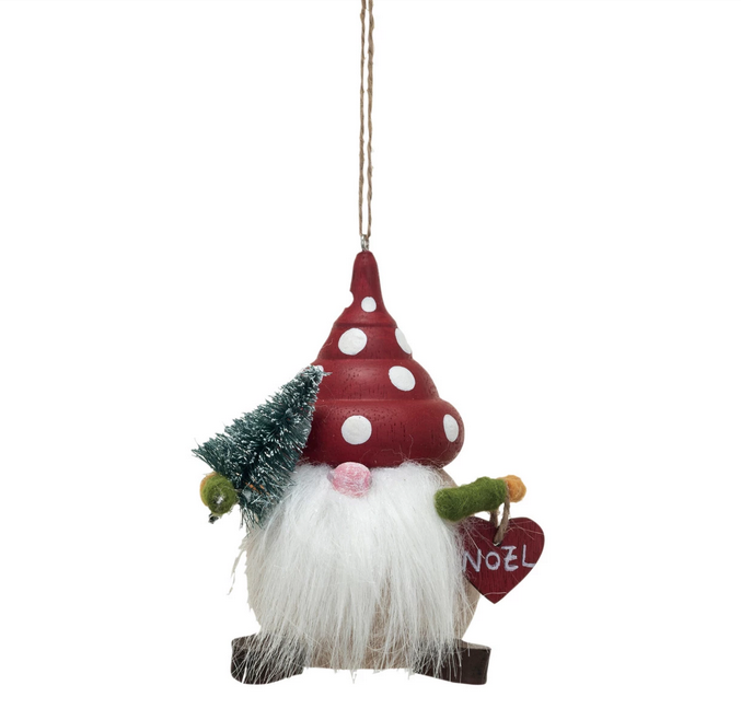 Creative Co-op Wool Gnome W/ Mushroom Hat Ornament