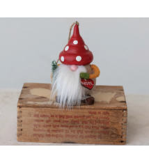 Creative Co-op Wool Gnome W/ Mushroom Hat Ornament
