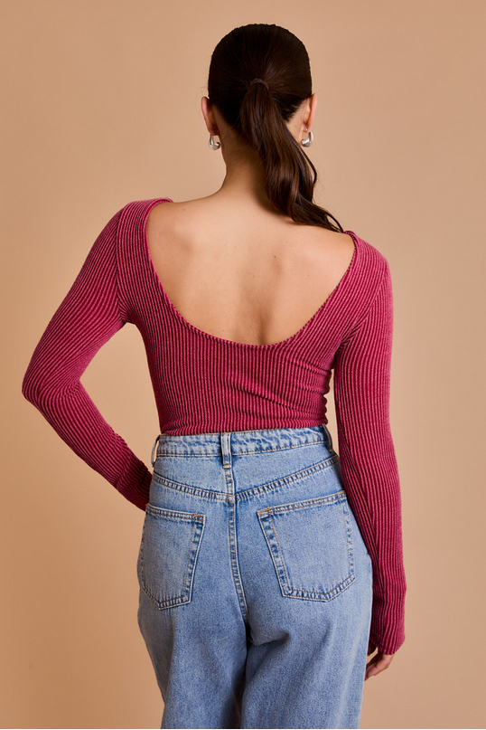 GILLI Long Sleeve Scoop Neck Ribbed Bodysuit