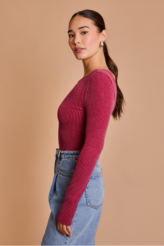 GILLI Long Sleeve Scoop Neck Ribbed Bodysuit