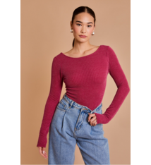 GILLI Long Sleeve Scoop Neck Ribbed Bodysuit