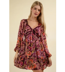 Very J Lacetrim Detail Printed Mini Dress