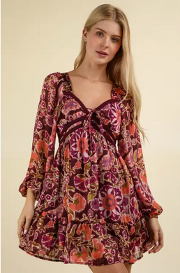 Very J Lacetrim Detail Printed Mini Dress