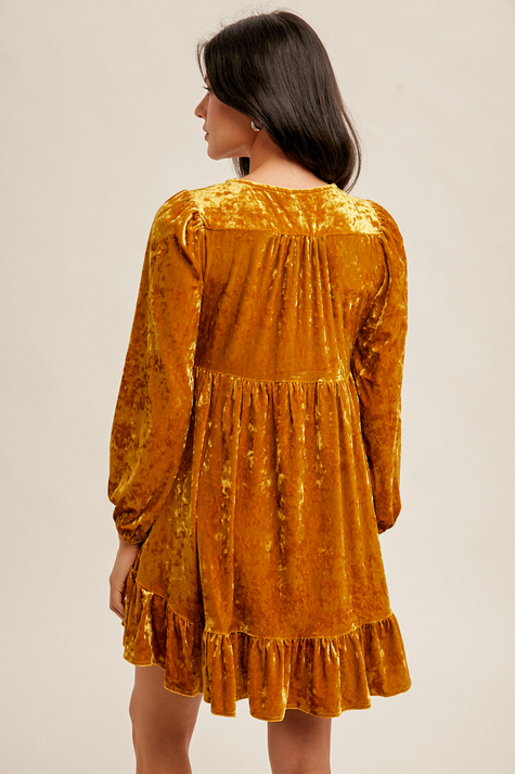 Hem & Thread Crushed Velvet Babydoll Mini Dress