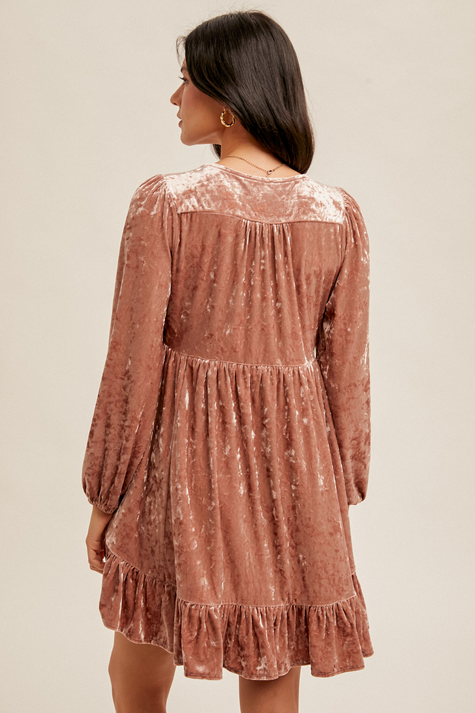Hem & Thread Crushed Velvet Babydoll Mini Dress