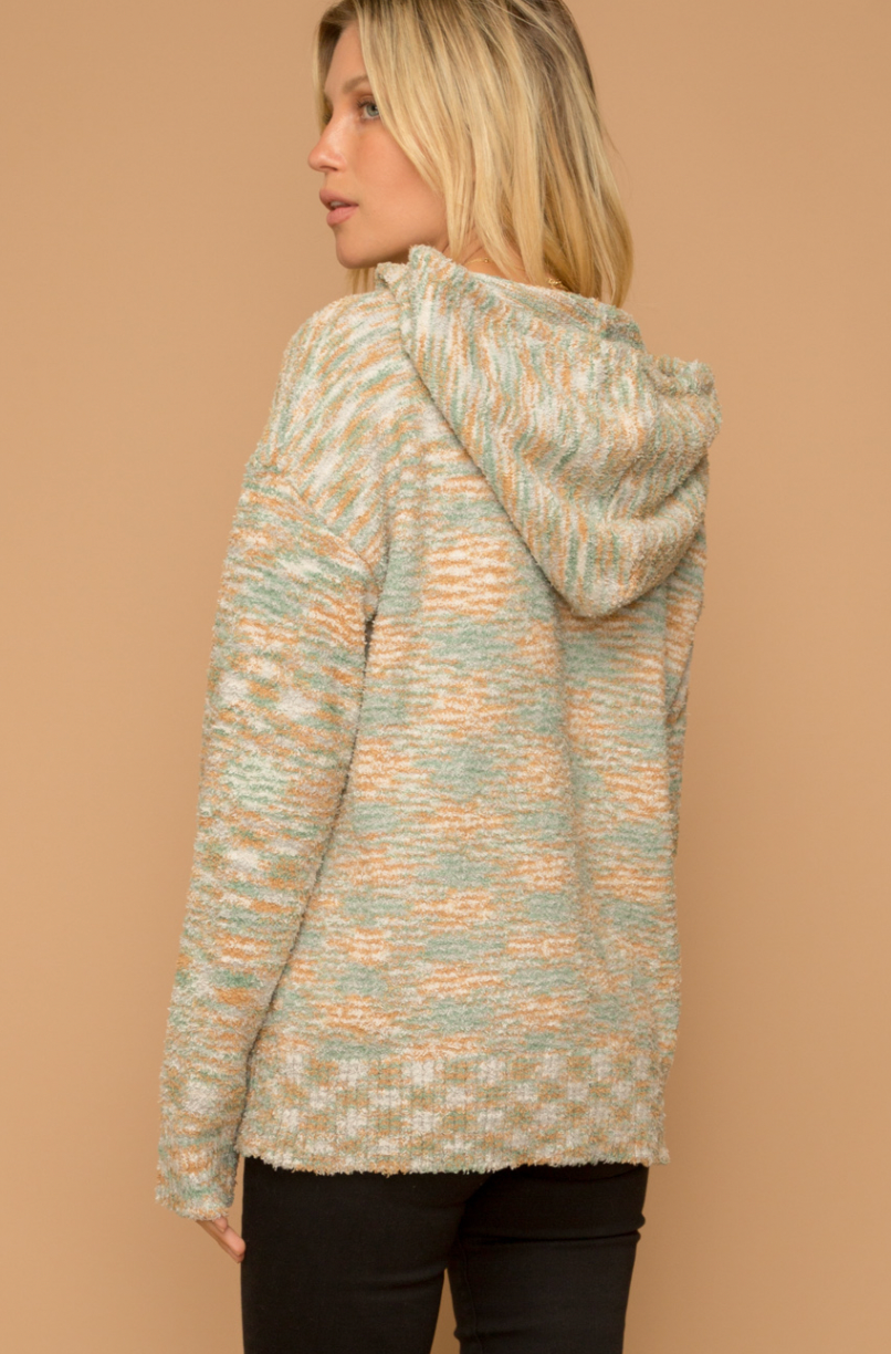 Hem & Thread TRI-COLOR FUZZY PULLOVER HOODIE