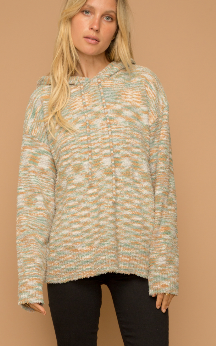Hem & Thread TRI-COLOR FUZZY PULLOVER HOODIE