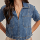 Hem & Thread BOXY COLLARED DENIM CROP TOP
