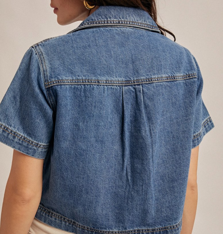 Hem & Thread BOXY COLLARED DENIM CROP TOP