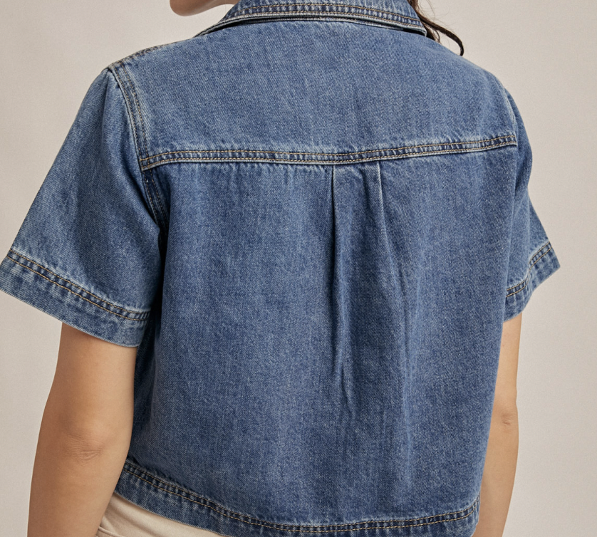 Hem & Thread BOXY COLLARED DENIM CROP TOP