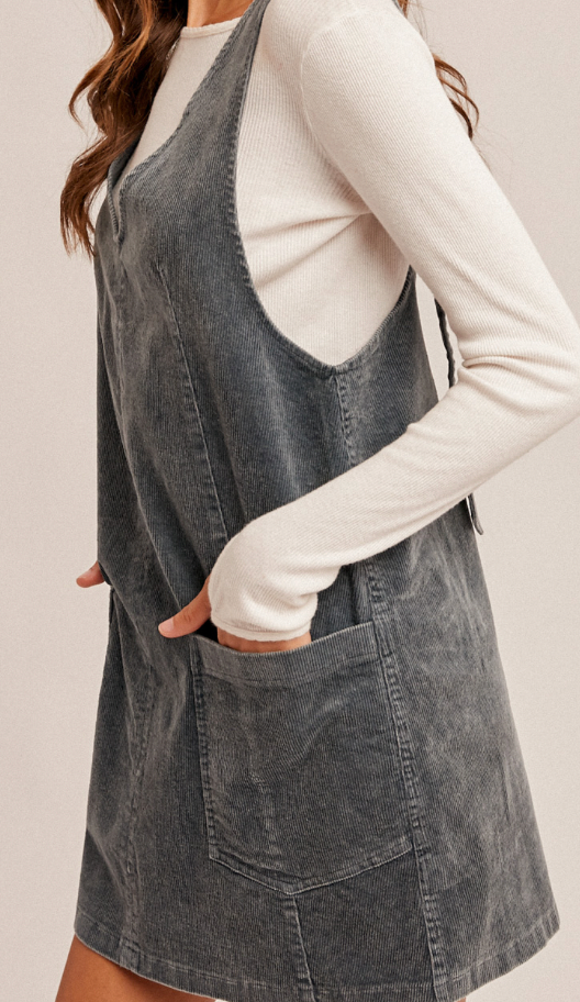 Hem & Thread SNOW WASH CORDUROY PINAFORE DRESS