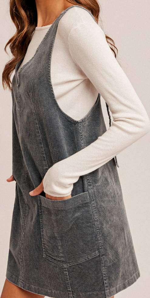 Hem & Thread SNOW WASH CORDUROY PINAFORE DRESS