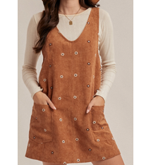 Hem & Thread FLORAL EMBROIDERED CORDUROY PINAFORE DRESS