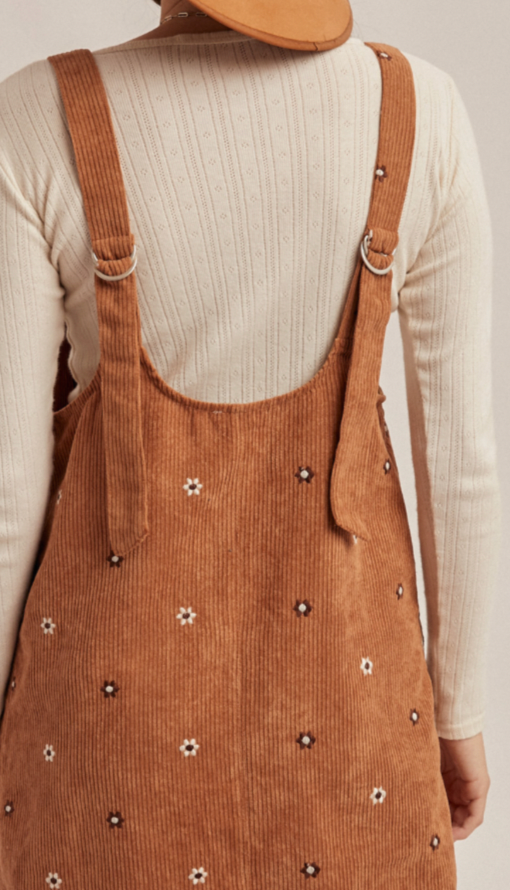 Hem & Thread FLORAL EMBROIDERED CORDUROY PINAFORE DRESS