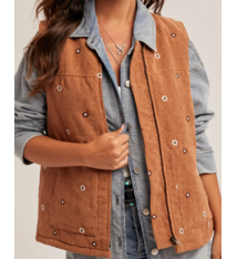 Hem & Thread FLORAL EMBROIDERED CORDUROY ZIP VEST