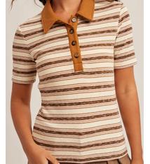 Hem & Thread RIB CONTRAST STRIPE POLO TOP