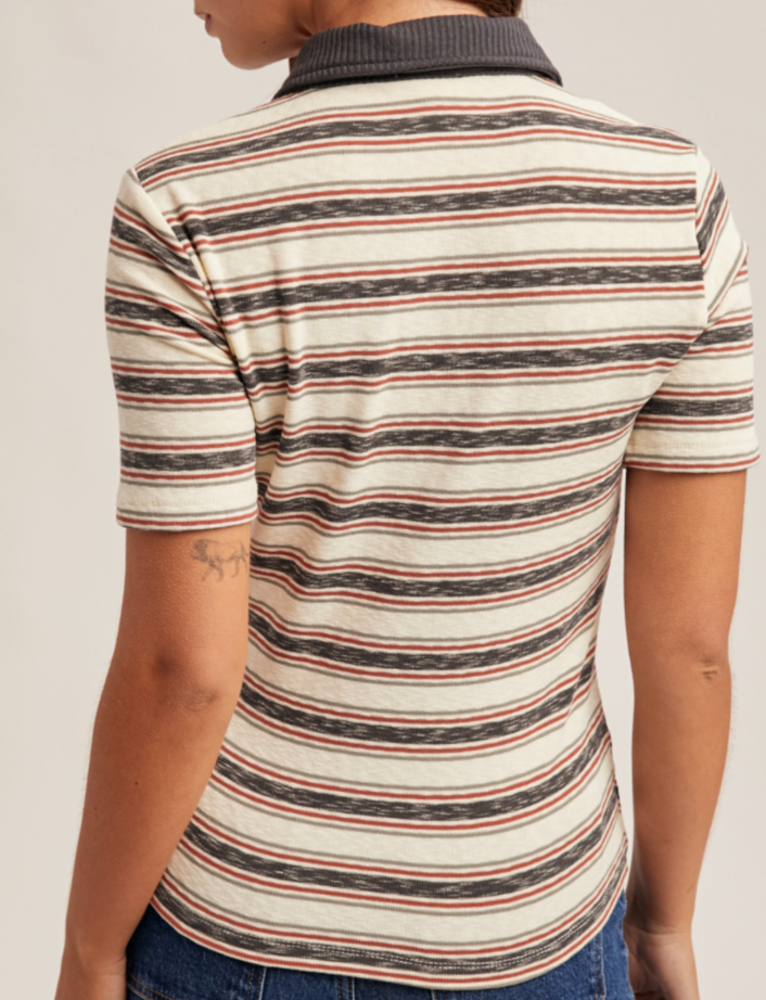 Hem & Thread RIB CONTRAST STRIPE POLO TOP