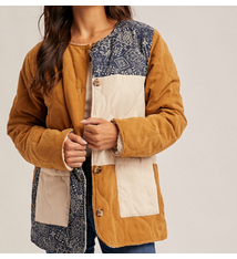 Hem & Thread BANDANA PRINT CONTRAST COLOR BLOCK FLEECE LINED JACKET