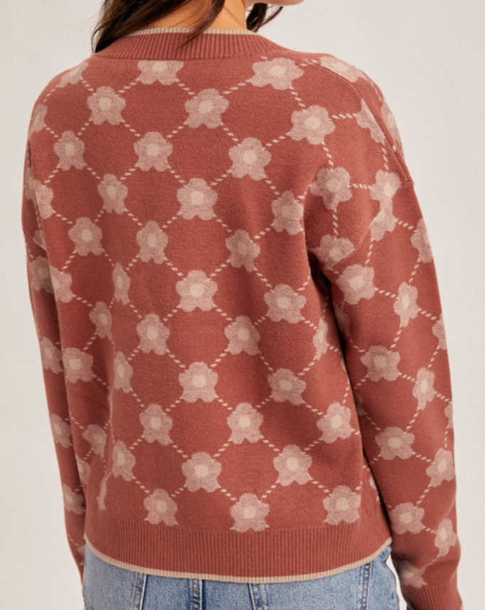 Hem & Thread FLOWER JACQUARD SWEATER CARDIGAN