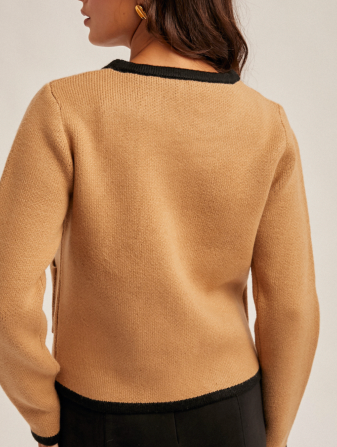 Hem & Thread CONTRAST FRONT TIE SWEATER CARDIGAN