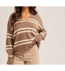 Hem & Thread NOTCH NECK STRIPED SWEATER