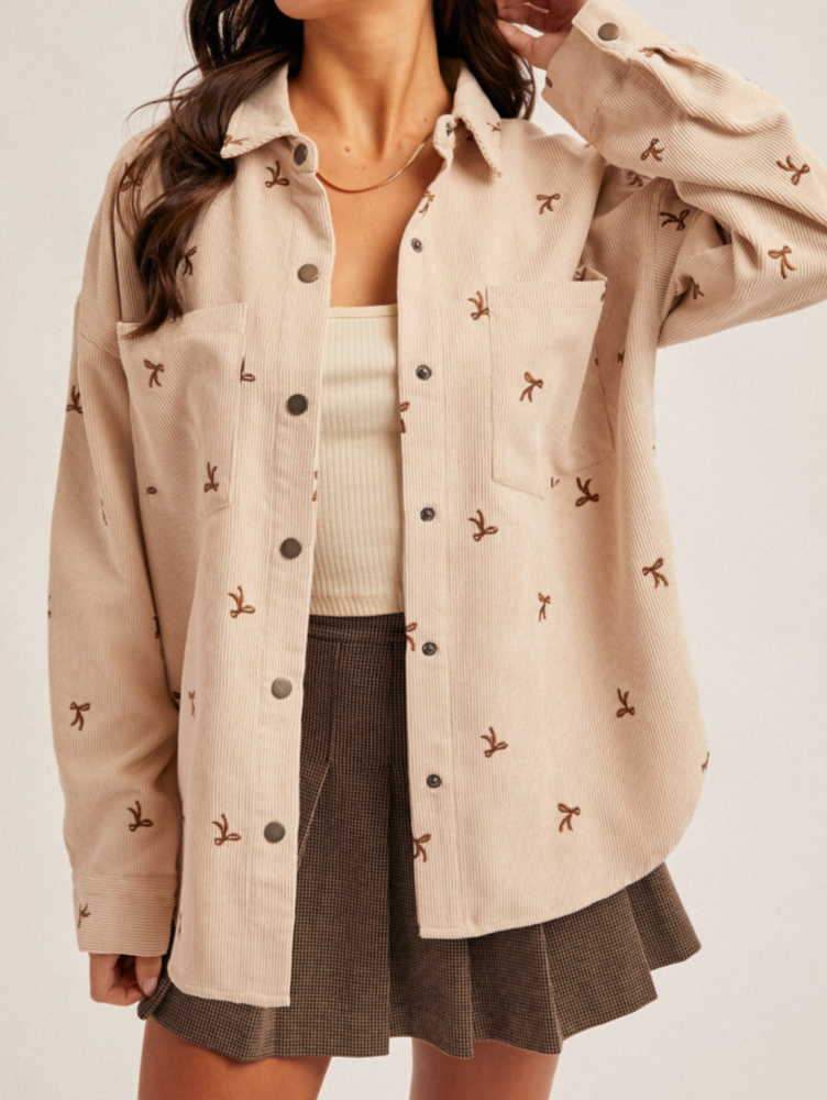 Hem & Thread BOW EMBROIDERY CORDUROY SHIRT